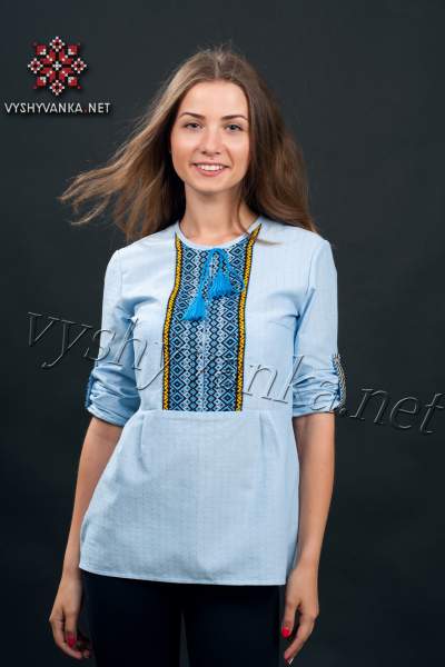 Рубашка вышиванка женская голубая, арт. 0049