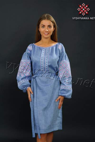 Льняное платье с вышивкой дизайнерское, арт. 4145