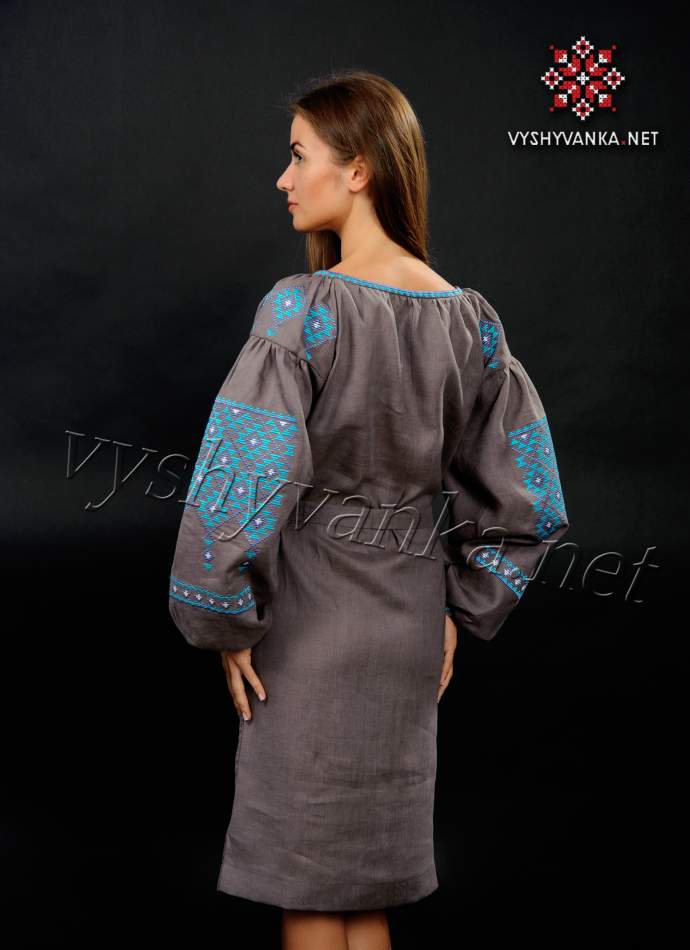 Лляна сукня-вишиванка коричнево-сіра, арт. 4147