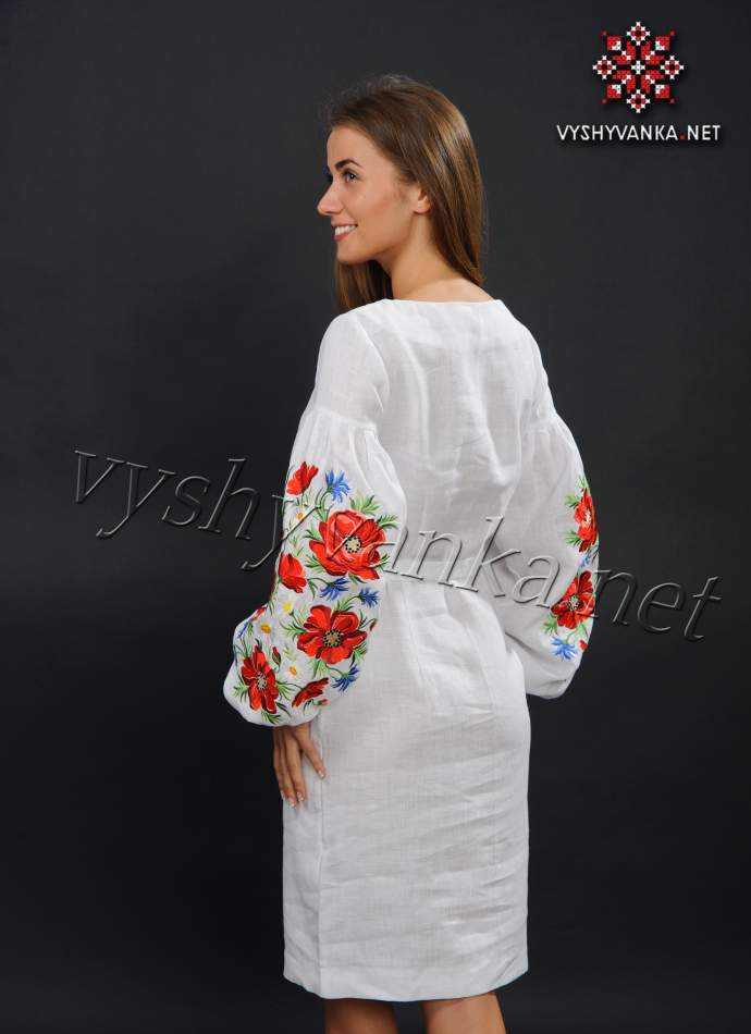 Біле плаття вишиванка з маками, арт. 4151