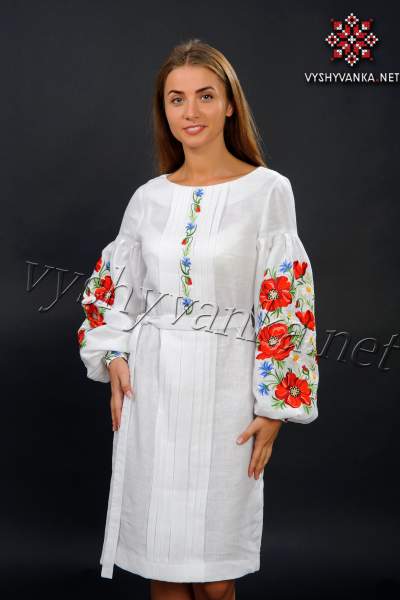 Біле плаття вишиванка з маками, арт. 4151