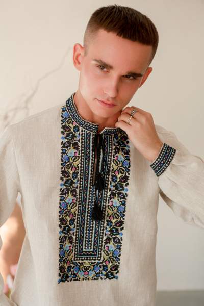 Чоловіча сорочка "Борщівська синя", льон натурал. арт.4281