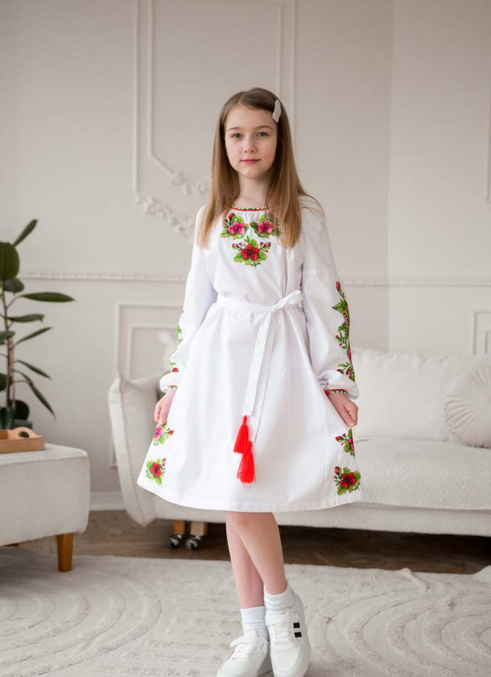 Біле дитяче плаття-вишиванка Соняхи, арт. 4345 бавовна