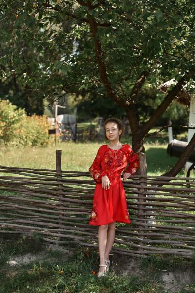 Лляне червоне дитяче плаття-вишиванка, арт. 4351
