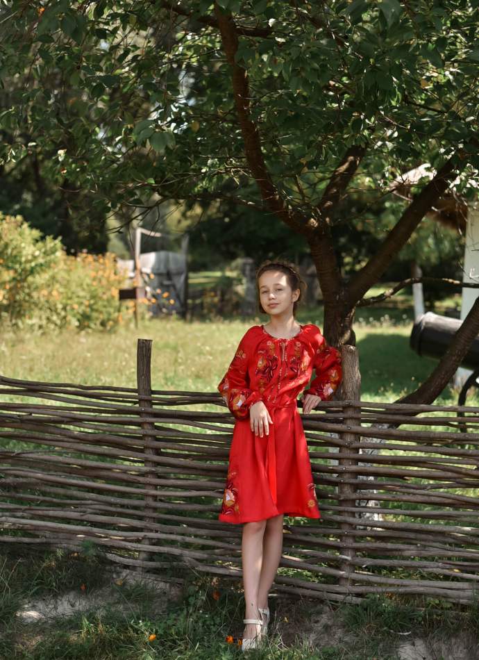 Лляне червоне дитяче плаття-вишиванка, арт. 4351