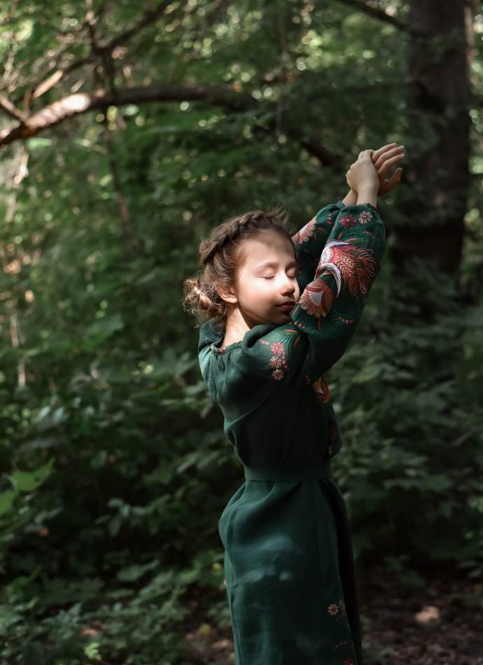 Лляне зелене дитяче плаття-вишиванка, арт. 4352
