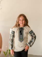 Блузка на дівчинку "Борщівська синя", льон натурал. арт.4377