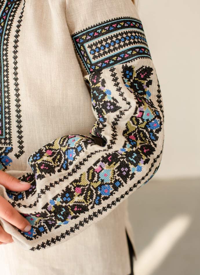 Блузка на дівчинку "Борщівська синя", льон натурал. арт.4377