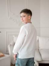 Біла лляна вишита сорочка для хлопчика з планкою, арт.4444