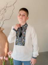 Сорочка на хлопчика "Борщівська синя", льон білий арт.4456