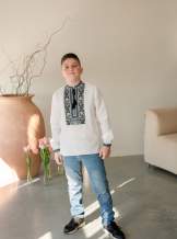 Сорочка на хлопчика "Борщівська синя", льон білий арт.4456