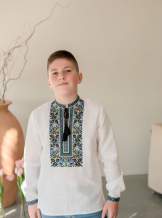 Сорочка на хлопчика "Борщівська синя", льон білий арт.4456