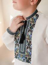 Сорочка на хлопчика "Борщівська синя", льон білий арт.4456