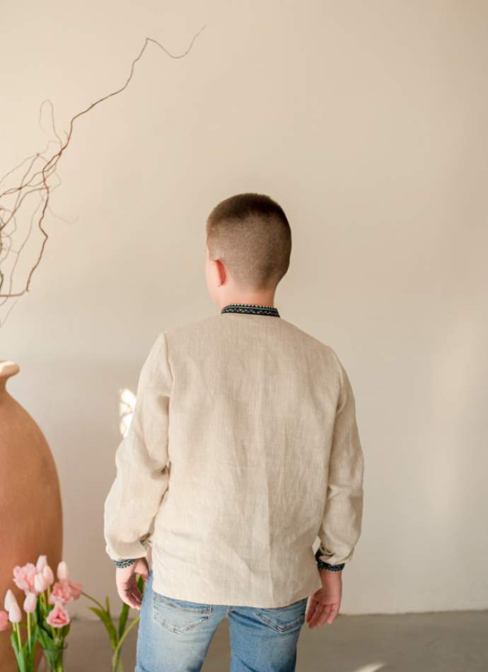 Сорочка на хлопчика "Борщівська синя", льон натурал. арт.4457