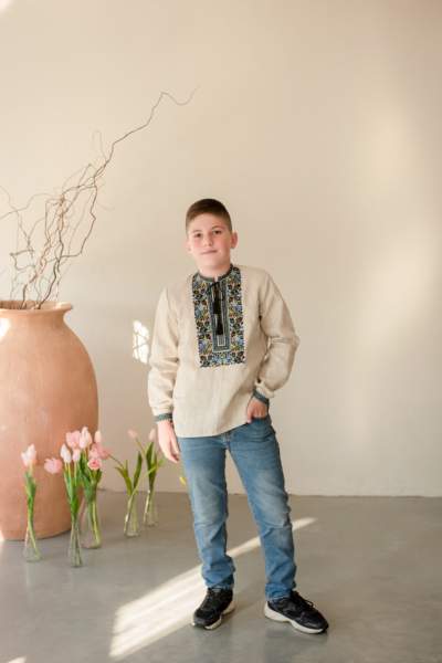 Сорочка на хлопчика "Борщівська синя", льон натурал. арт.4457