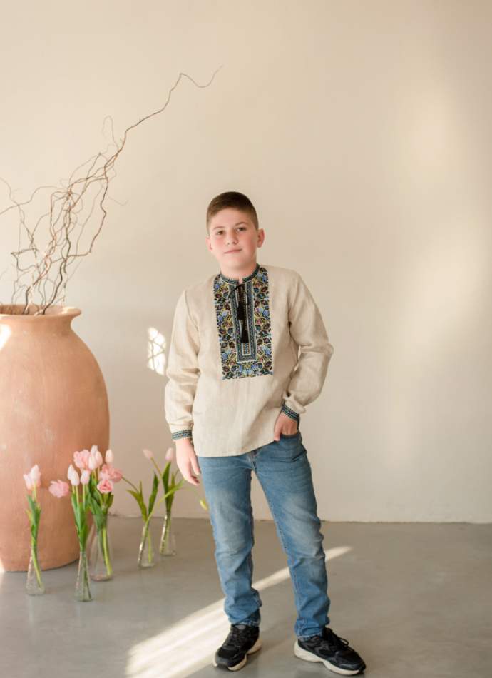 Сорочка на хлопчика "Борщівська синя", льон натурал. арт.4457