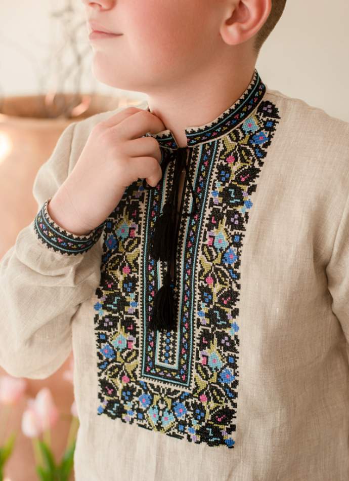 Сорочка на хлопчика "Борщівська синя", льон натурал. арт.4457