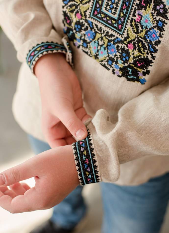 Сорочка на хлопчика "Борщівська синя", льон натурал. арт.4457