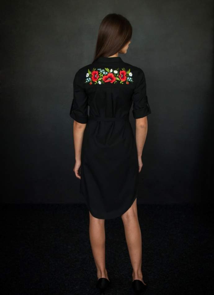 Сукня-сорочка чорна з вишивкою маки, арт. 4501