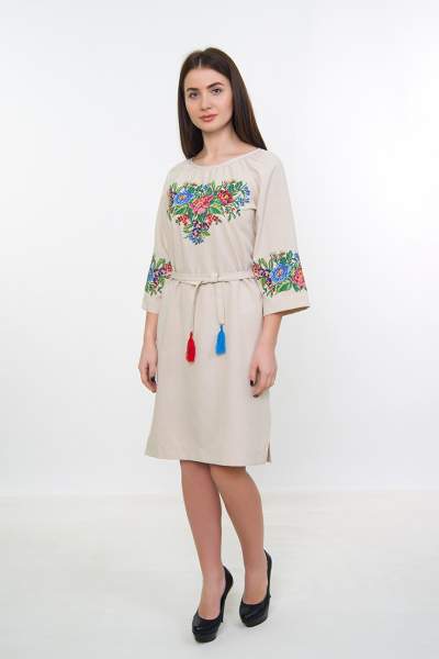 Сукня з квітковою вишивкою (пісочна), арт. 4534