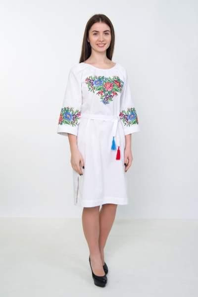 Платье с цветочной вышивкой (белое), арт. 4535