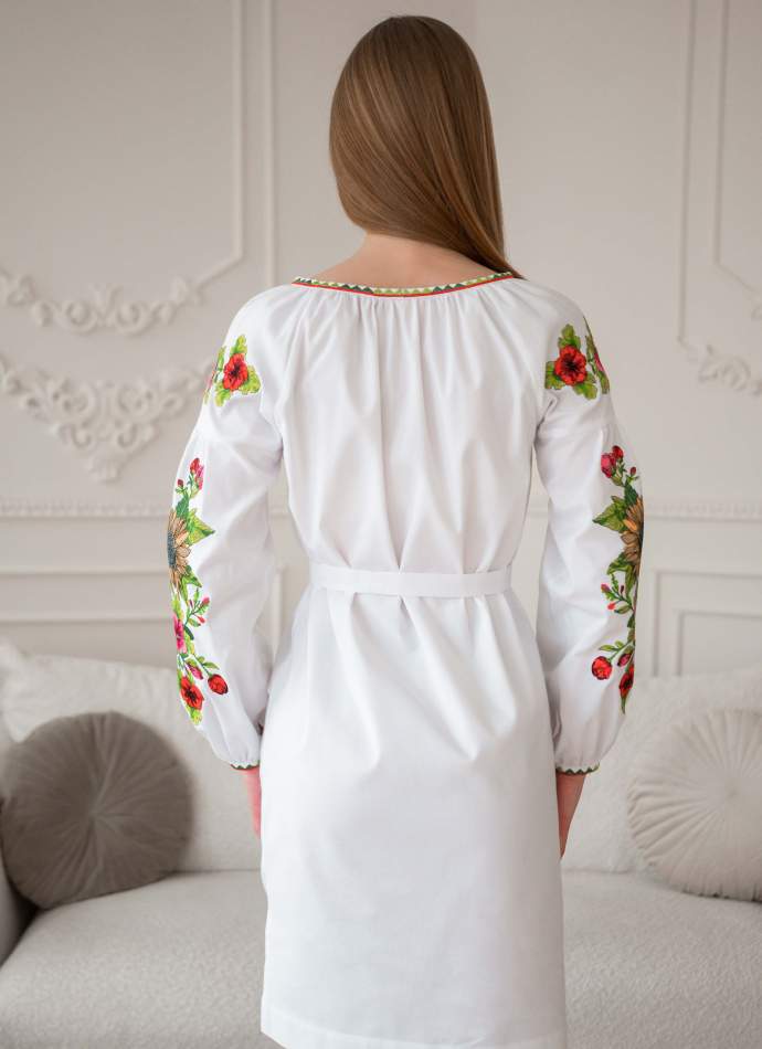 Лляне біле плаття з вишивкою (Соняхи), арт. 4556-льон