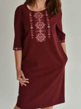 Бордове плаття з вишивкою "Геометрія", арт. 4582