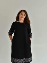 Чорне вишите плаття,"гуляйполе"сіро-рожева вишивка, арт. 4584 