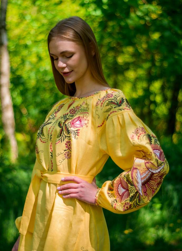 Жовта сукня з льону, арт. 4605-коротка