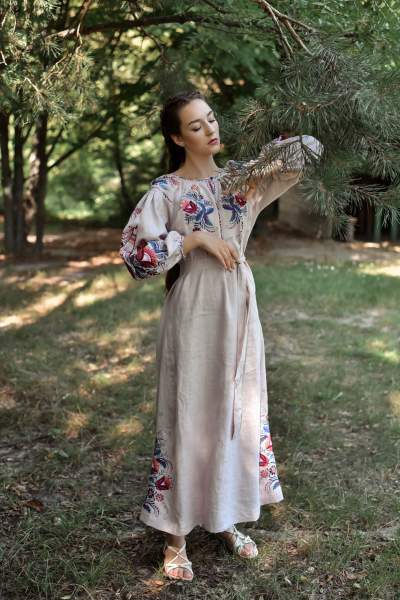 Довга рожева сукня з льону арт. 4606