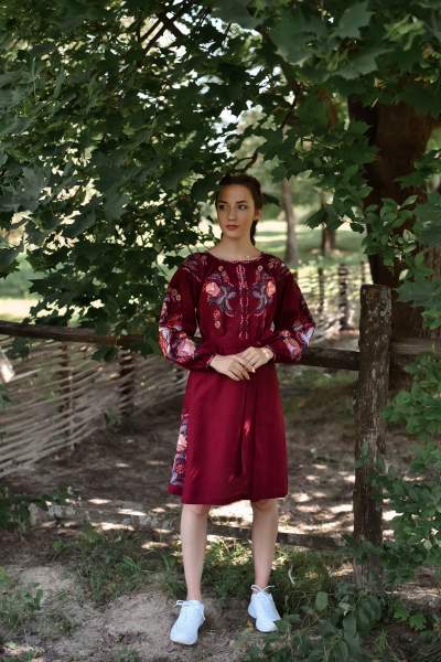 Бордова сукня з льону, арт. 4607-коротка
