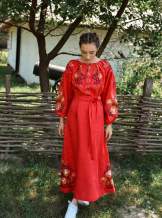 Довга червона сукня з льону ,арт. 4608