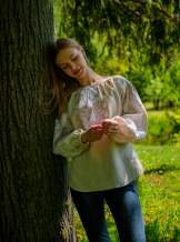 Жіноча блуза на довгий рукав, натуральний льон "Світанок",арт 4625