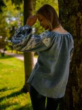 Жіноча блуза на довгий рукав,льон-джинс "Світанок",арт 4626