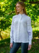 Біла жіноча блуза на довгий рукав з мереживом "Перлина",арт 4631