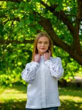 Біла жіноча блуза на довгий рукав з мереживом "Перлина",арт 4631