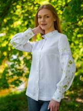 Біла жіноча блуза на довгий рукав з мереживом "Перлина",арт 4632