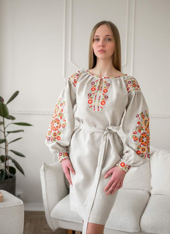 Сукня вишиванка з натурального льону,арт 4634-коротка