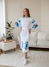 Біла сукня вишиванка FOLK на ґудзиках з поясом  арт. 4638
