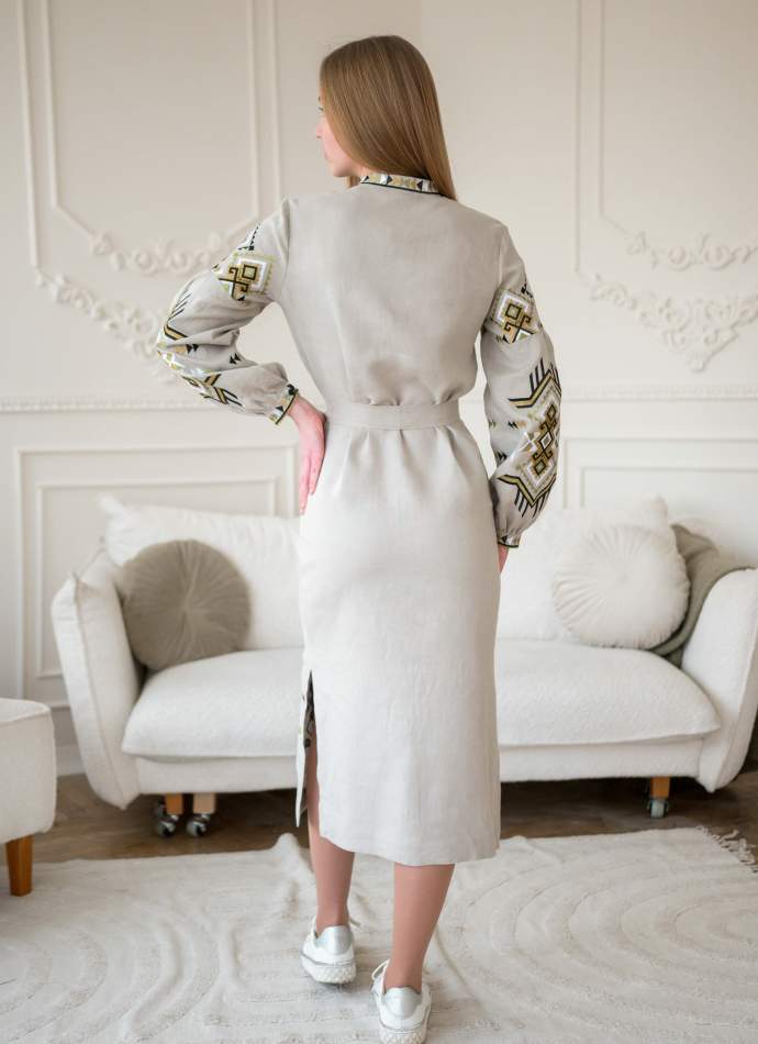 Сукня вишиванка з натурального льону FOLK на ґудзиках з поясом, арт. 4640