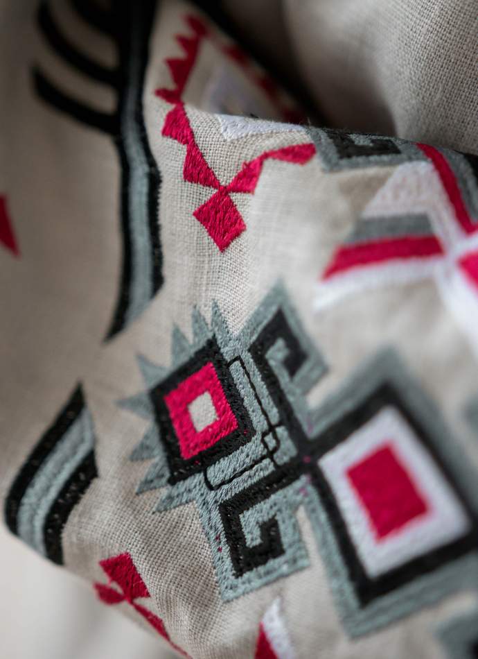 Сукня вишиванка лляна сіра  FOLK на ґудзиках з поясом, арт. 4641