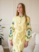 Жовта сукня вишиванка FOLK на ґудзиках з поясом, арт. 4643