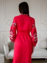 Сукня вишиванка FOLK червона на ґудзиках з поясом, арт.4645