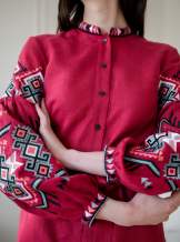 Сукня вишита FOLK бордо на ґудзиках з поясом, арт.4646