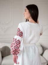 Жіноча сукня міді з вишивкою" Мозаїка," Білий льон 100%,арт 4653