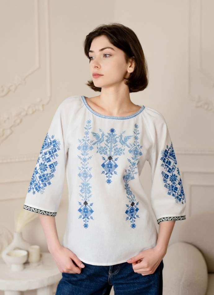 Жіноча вишиванка з рукавом 3/4 Дивоптахи, арт. 4667