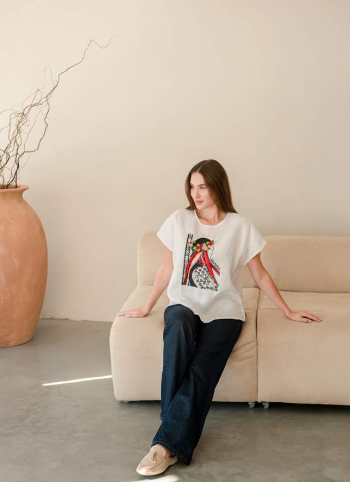 Блузка жіноча "Українка", Білий льон арт.4684