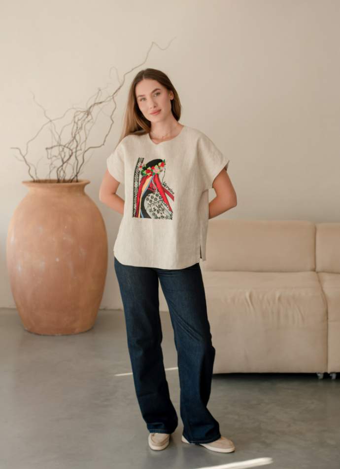 Блузка жіноча "Українка", Натур. льон арт.4685