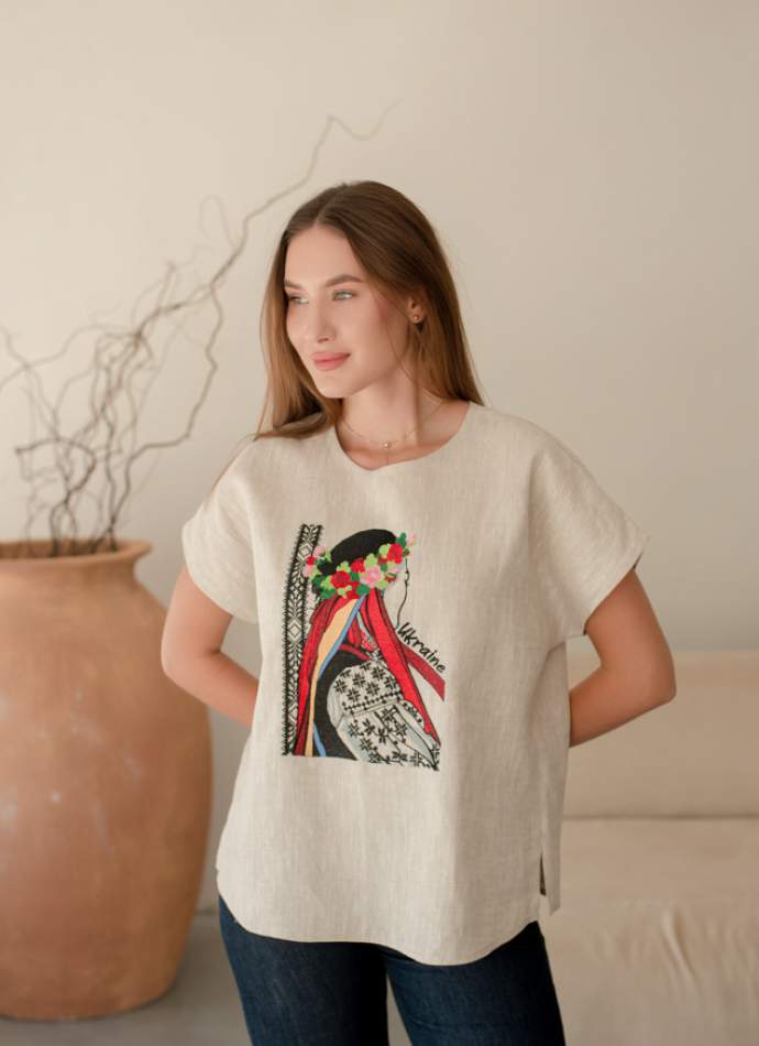 Блузка жіноча "Українка", Натур. льон арт.4685
