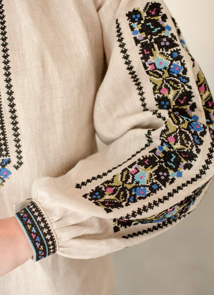 Дизайнерська вишиванка"Борщівська синя", Натурал. льон арт.4687